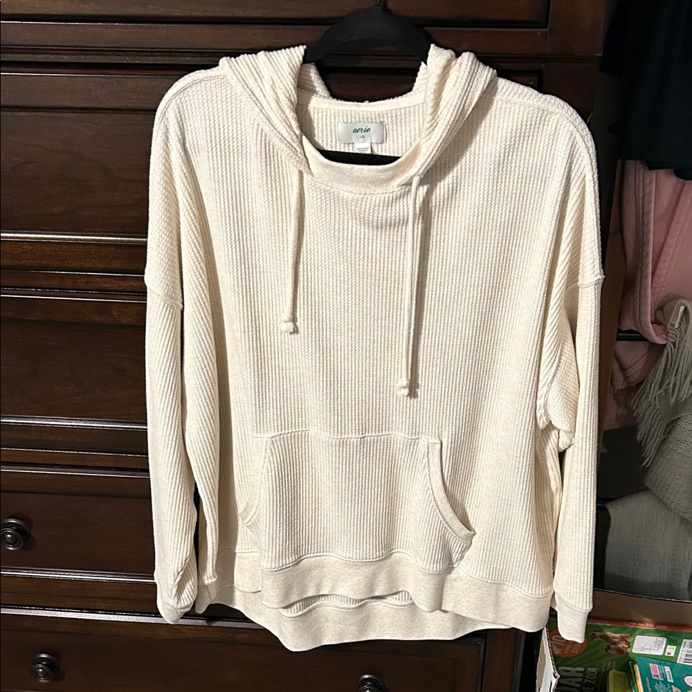 Aerie Cream Hooded Sweater- size large